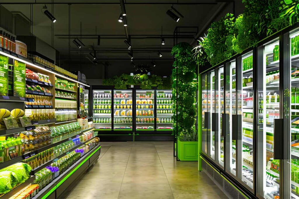 commercial grocery refrigeration in the produce section