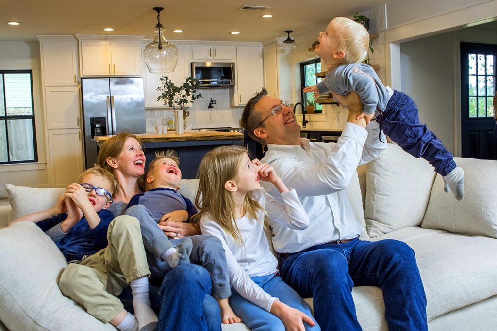 family on couch